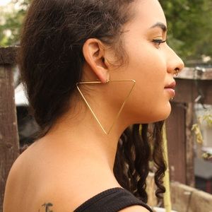 Large Gold Stainless Steel Geometric Triangle “Hoop” Earrings - New!